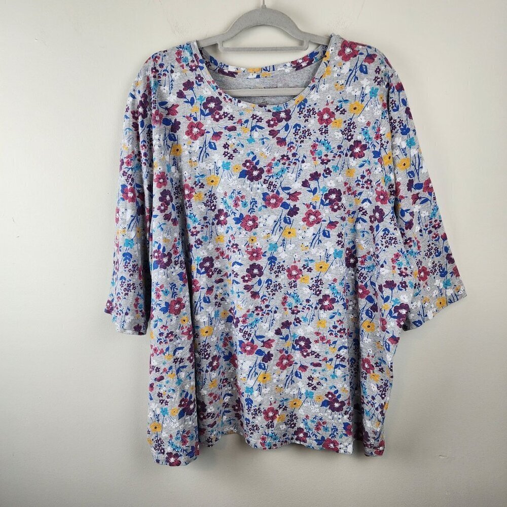 Woman Within Plus size top 3X / 30-32 gray floral